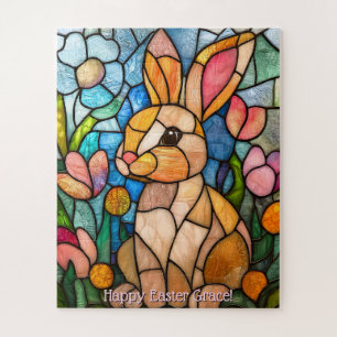 Puzzle de lapin de Pâques en verre coloré mignon
