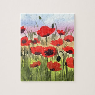 Puzzle de l'aquarelle "Poppies au coucher du solei