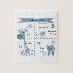 Puzzle De mignons animaux de la jungle en bleu clair pour