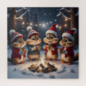 Puzzle De mignons Chipmunks de Noël autour d'un feu de ca (Vertical)