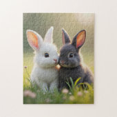 Puzzle De mignons lapins blancs et noirs dans une prairie (Vertical)