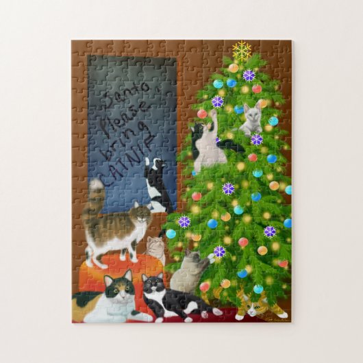 Puzzle de Noël de famille de chat (Vertical)
