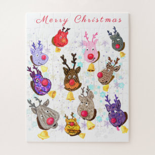 Puzzle de Noël Jouets Colorés Cerfs avec Cloches