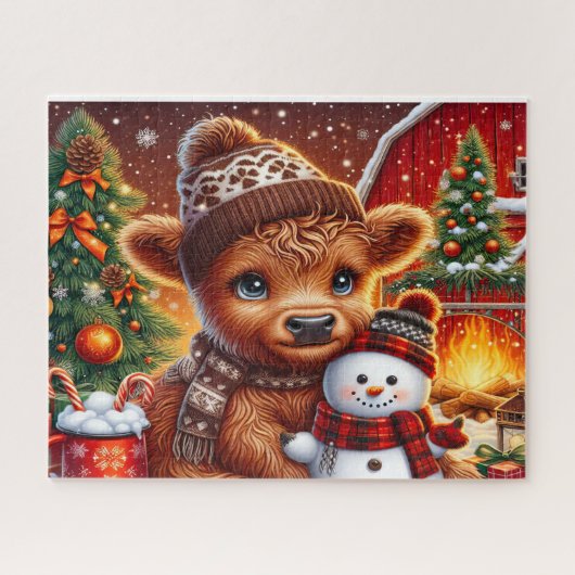 Puzzle de Noël rustique à l'effigie de vache highl (Horizontal)