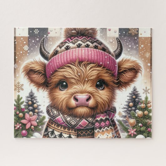 Puzzle de Noël rustique de vache des Highlands (Horizontal)