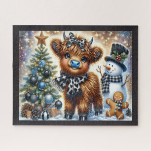 Puzzle de Noël rustique de vache des Highlands