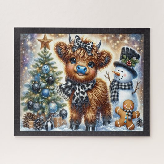 Puzzle de Noël rustique de vache des Highlands (Horizontal)