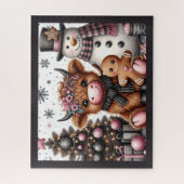 Puzzle de Noël rustique de vache des Highlands (Vertical)