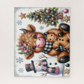 Puzzle de Noël rustique de vache des Highlands (Vertical)