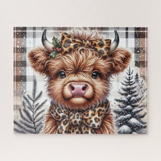 Puzzle de Noël rustique Highland Cow (Horizontal)