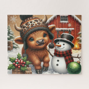 Puzzle de Noël rustique Vache des Highlands