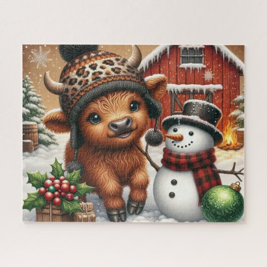 Puzzle de Noël rustique Vache des Highlands (Horizontal)