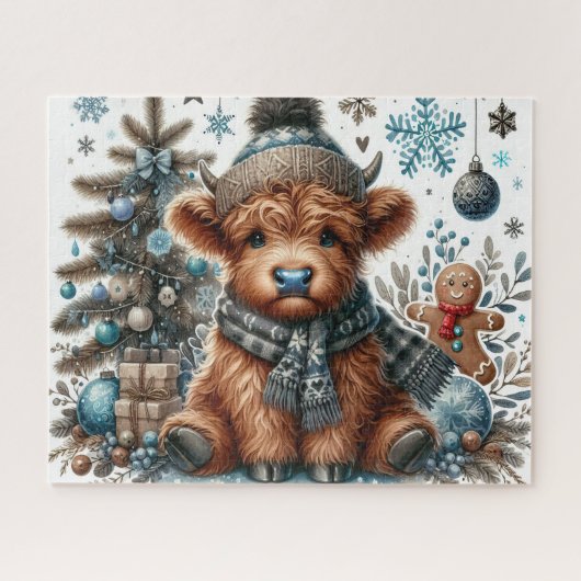 Puzzle de Noël rustique Vache des Highlands (Horizontal)