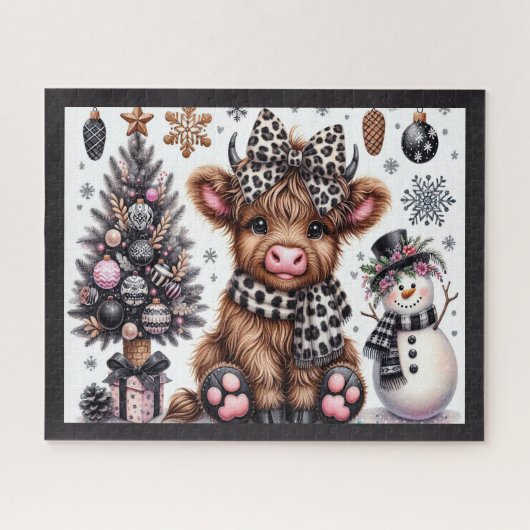 Puzzle de Noël rustique Vache des Highlands (Horizontal)