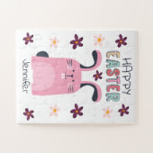 Puzzle de Pâques avec lapin rose et fleurs pour le (Horizontal)