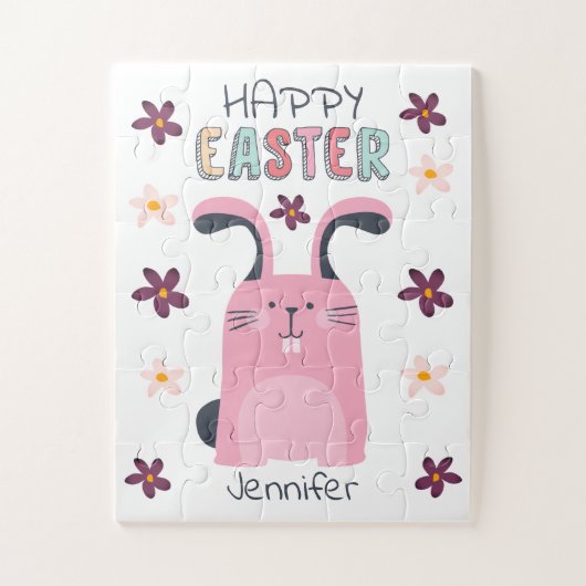 Puzzle de Pâques avec lapin rose et fleurs pour le (Vertical)