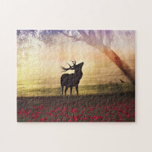 Puzzle de paysage de cerfs au lever du soleil