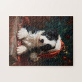 Puzzle de peinture de Noël de chiot Border Collie (Horizontal)
