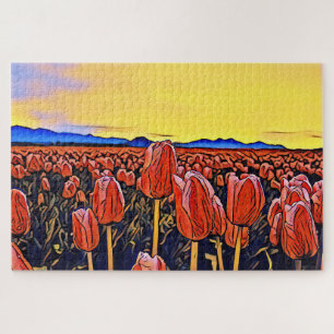 Puzzle de peinture de terrain de la tulipe rouge