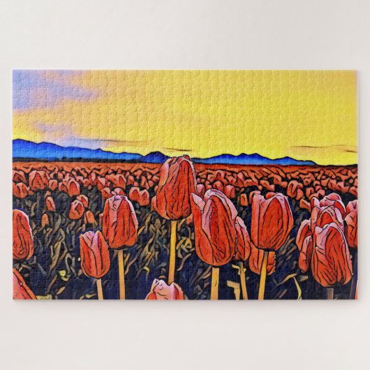 Puzzle de peinture de terrain de la tulipe rouge (Horizontal)