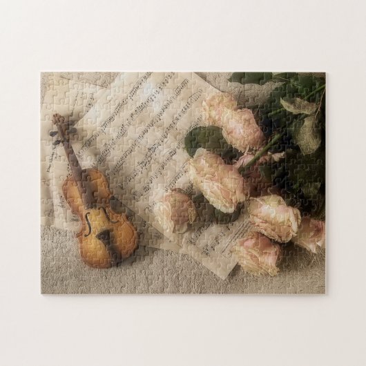 Puzzle de photos de violon, de feuilles et de fleu (Horizontal)