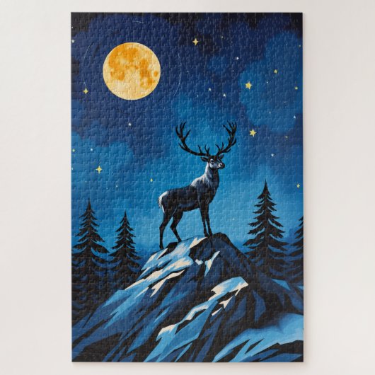 Puzzle de renne majestueux au clair de lune (Vertical)
