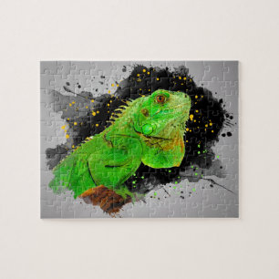 Puzzle de reptiles d'aquarelle vert Iguana