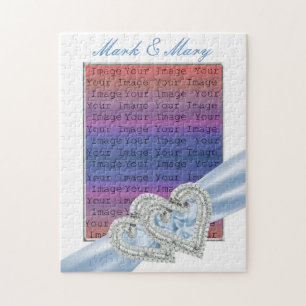 Puzzle de ruban bleu glace Coeurs personnalisés