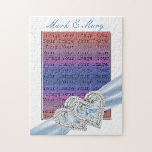 Puzzle de ruban bleu glace Coeurs personnalisés (Vertical)