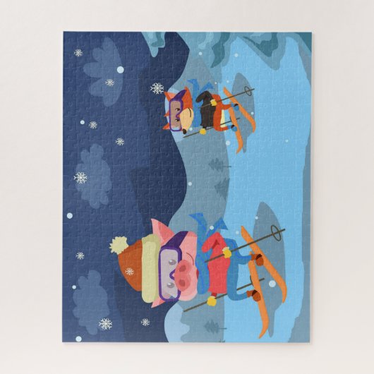 Puzzle de ski de cochon et de renard (Vertical)