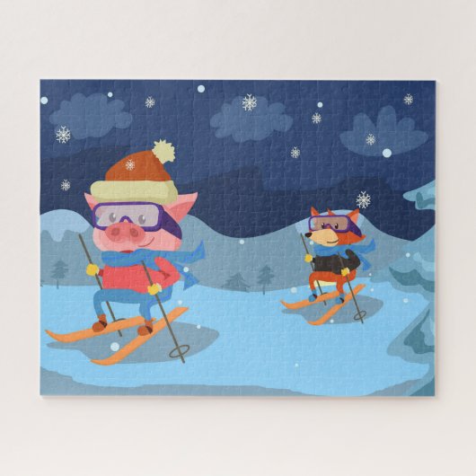 Puzzle de ski de cochon et de renard (Horizontal)