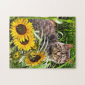 Puzzle de Sunflowers et de Chat Mignon (Horizontal)