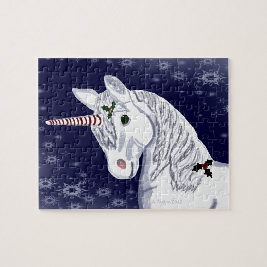 Puzzle de tête de licorne de Noël avec l'étain (Horizontal)