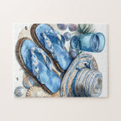 Puzzle de tongs et de chapeau de plage côtière (Horizontal)