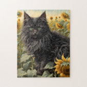 Puzzle de tournesol de chat noir (Vertical)