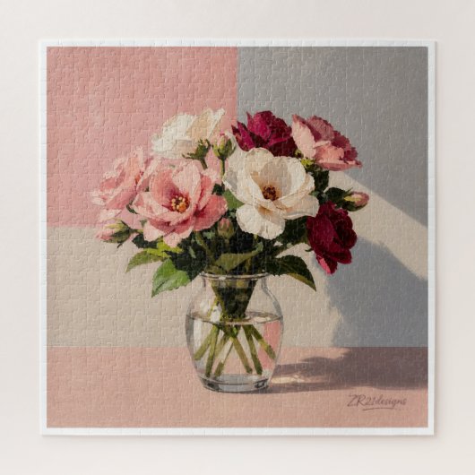 Puzzle de vase de pivoines rose pâle (Vertical)