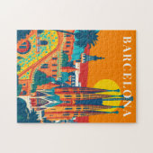 Puzzle de voyage vintage de Barcelone en Espagne (Horizontal)