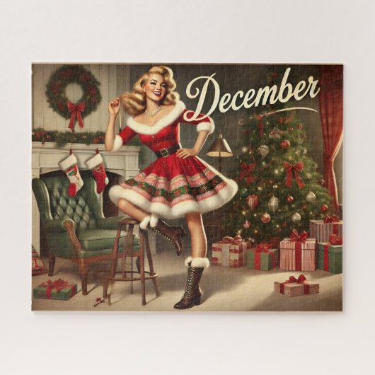 Puzzle Décembre Retro Noël Blonde Pin-Up Girl Jigsaw (Horizontal)