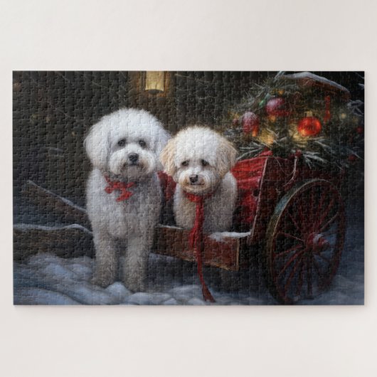 Puzzle Décor de Noël Bichon Frise Snowy Sleigh (Horizontal)