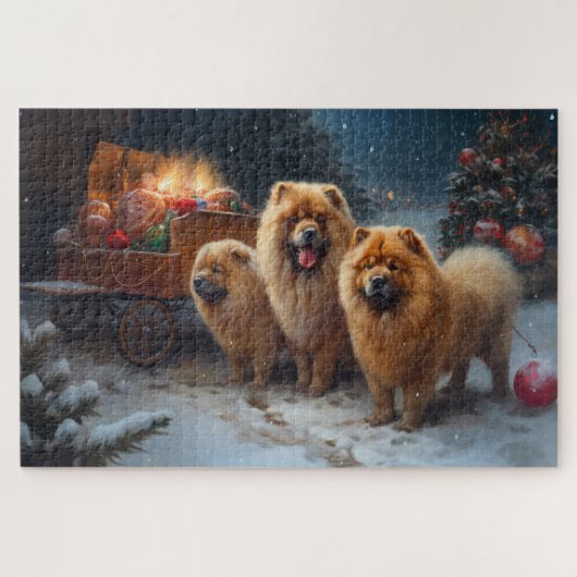 Puzzle Décor de Noël Chow Chow Snowy Sleigh (Horizontal)
