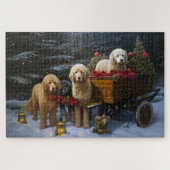 Puzzle Décor de Noël Goldendoodle Snowy Sleigh (Horizontal)