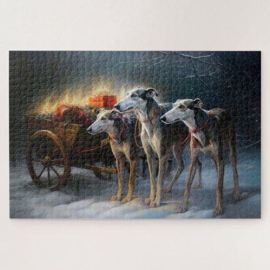 Puzzle Décor de Noël Greyhound Snowy Sleigh (Horizontal)