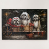 Puzzle Décor de Noël Lhasa Apso Snowy Sleigh (Horizontal)