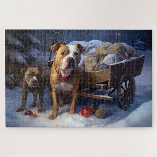 Puzzle Décor de Noël Pitbull Snowy Sleigh (Horizontal)