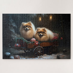 Puzzle Décor de Noël pour traîneau enneigé Spitz nain