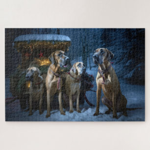 Puzzle Décor de Noël Rhodesian Ridgeback Snowy Sleigh