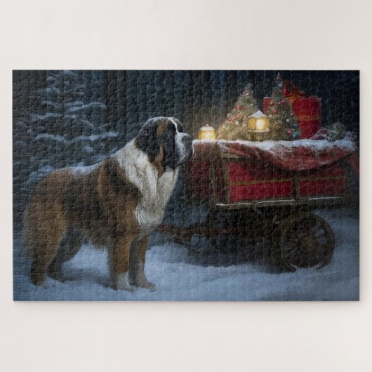 Puzzle Décor de Noël Saint Bernard Chariot de Neige (Horizontal)