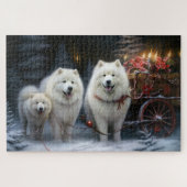 Puzzle Décor de Noël Samoyed Snowy Sleigh (Horizontal)