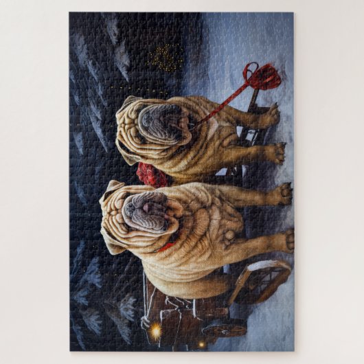 Puzzle Décor de Noël Shar Pei Snowy Sleigh (Vertical)