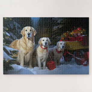 Puzzle Décoration de Noël Goldendoodle Snowy Sleigh Noël